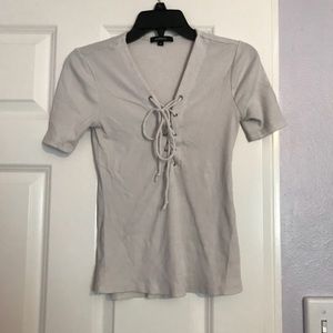 Ambiance lace up fitted white top!!